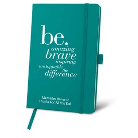 teal journal with be collection message and personalization