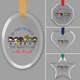 different shapes of crystal ornament with be the change message and satin ribbon
