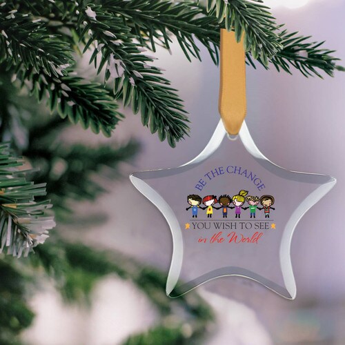 star shaped crystal ornament with be the change message and gold satin ribbon
