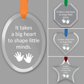 different shapes of crystal ornament with big hearts message and satin ribbon