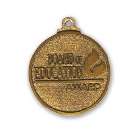 1.75-inch antique brass medallion featuring the die-cast message board of education award.