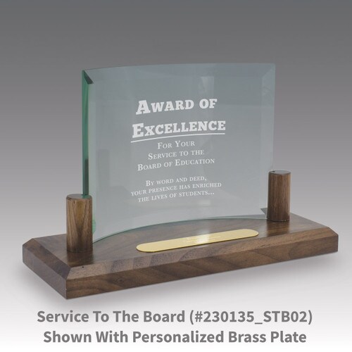 curved glass base award with award of excellence message