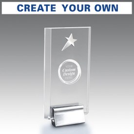 Acrylic tower award with your custom logo. Featuring a silver metal star and chrome metal base.