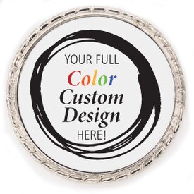 Kudo Coin Made Of Silver Metal With Rope Design Around The Outside. Featuring Your Custom Logo In Full Color.