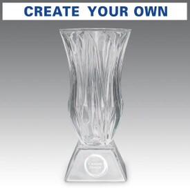 Legacy trophy crystal vase with attached base featuring your custom logo.