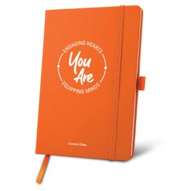 Colorful hardbound journal featuring the inspirational message Engaging Hearts Equipping Minds. 5 colors to choose from.