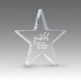 acrylic star paperweight with grateful for the difference you make message