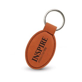 rawhide oval leather keychain with inspire message