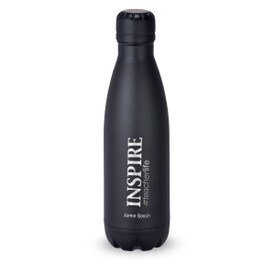 black stainless steel water bottle with inspire #teacherlife message
