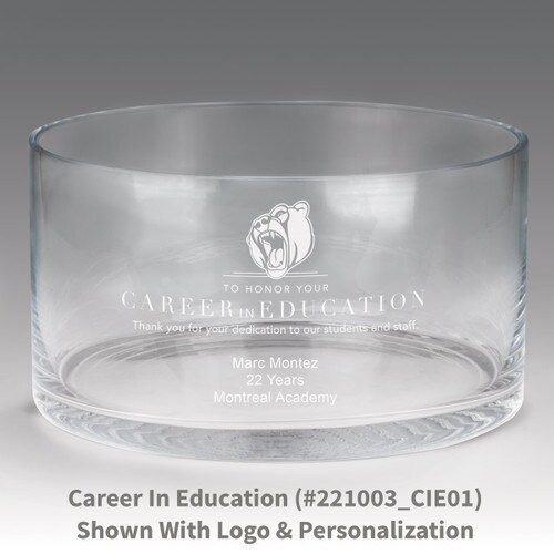 large crystal recognition bowl with career in education message