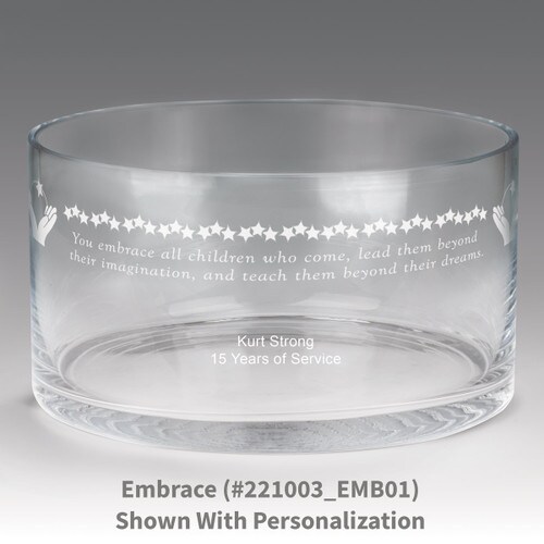 large crystal recognition bowl with embrace message