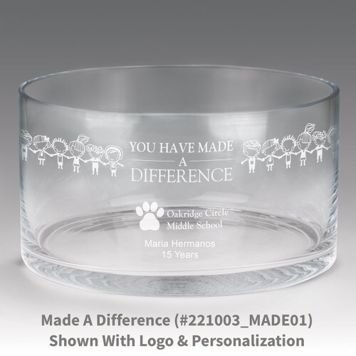 large crystal recognition bowl with you have made a difference message