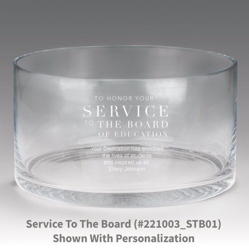 large crystal recognition bowl with service to the board message