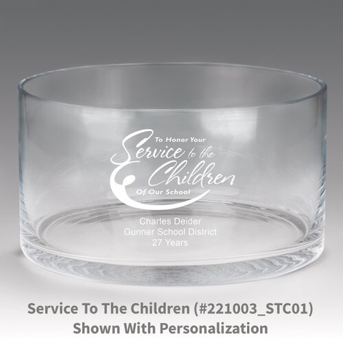 large crystal recognition bowl with service to the children message