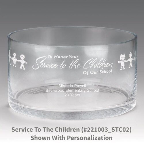 large crystal recognition bowl with service to the children message