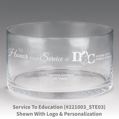 large crystal recognition bowl with to honor your service message