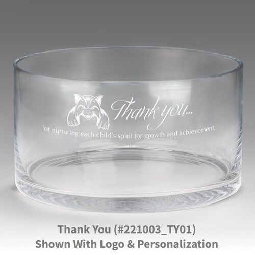 large crystal recognition bowl with thank you message
