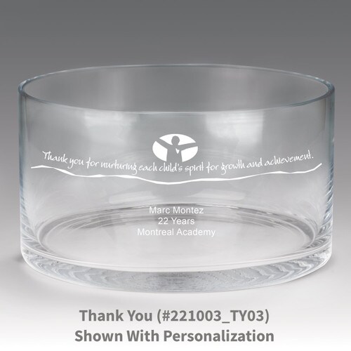 large crystal recognition bowl with thank you message