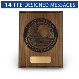 7x9 laser engraved solid walnut plaque with honor your service to education message