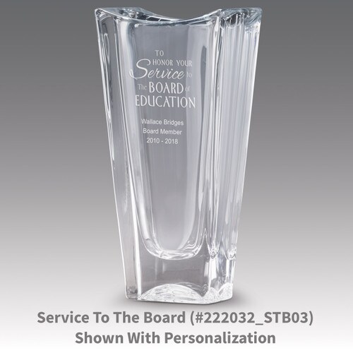 lasting impressions crystal vase with service to the board message