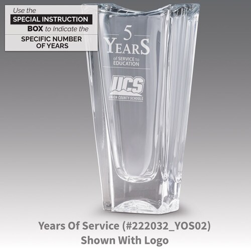 lasting impressions crystal vase with years of service message