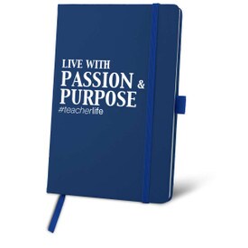blue journal with passion and purpose message