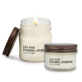 4oz and 8oz mason jar candles featuring the inspirational message Live With Passion And Purpose #teacherlife
