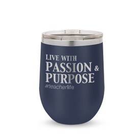 blue 12 oz. stainless steel tumbler with passion & purpose message