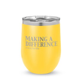 yellow 12 oz. stainless steel tumblers with making a difference message