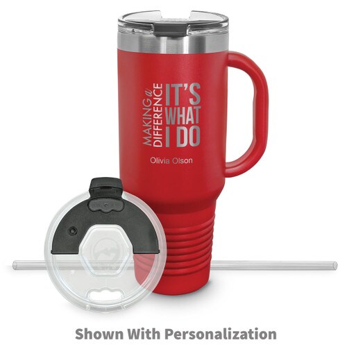 40 oz stainless steel travel tumbler with making a difference message and personalization