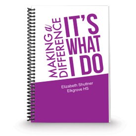 coil bound notebook with making a difference message and personalization in pink